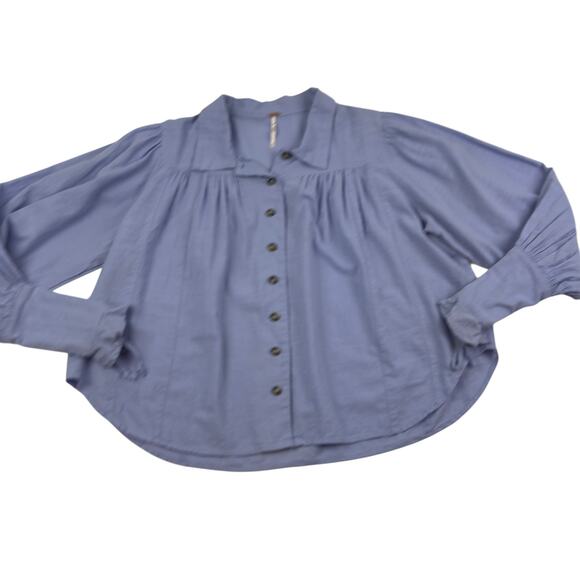 Free People Kiss Kiss 100% Cotton Peasant Boho Button Down Shirt Women's Size XS - Picture 1 of 9